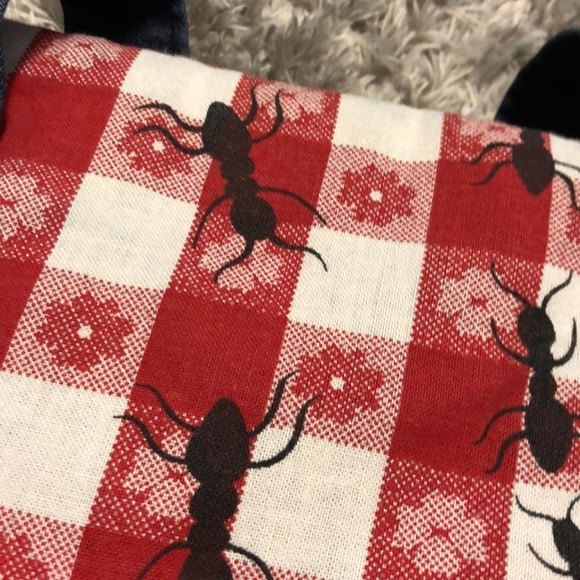 Womens Over Shoulder Picnic Style Purse Graphic Embroidery Red Gingham/Denim - Picture 3 of 6